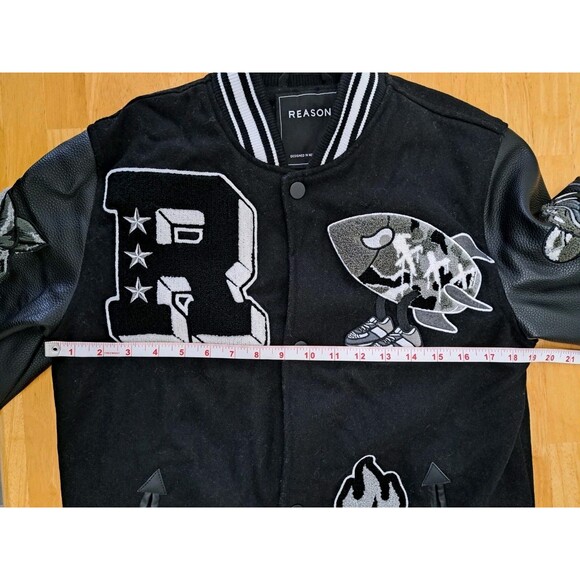REASON Sport Varsity Letter Bomber Jacket Men's Sz Small Black Wool Blend Lined - Picture 5 of 13